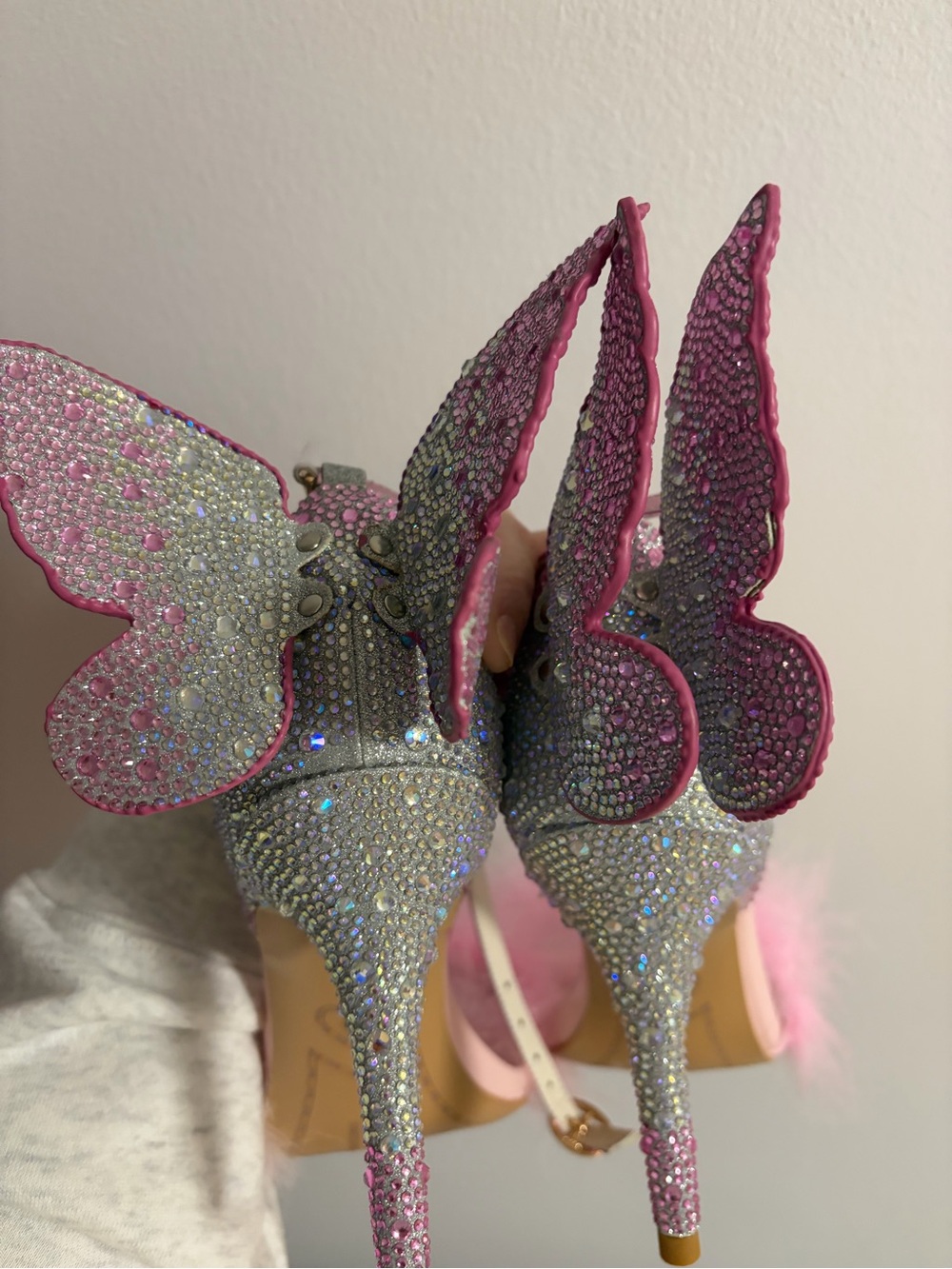 Pink Feather Butterfly Accent High Heels - Picture 4 of 4